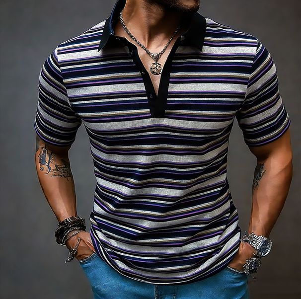 Camisetas Polo De Manga Corta A Rayas De Colores Para Hombre, Estilo Casual, Cuello Con Solapa En Contraste, Transpirables, Ropa Urbana, Top Básico_viptrois.com