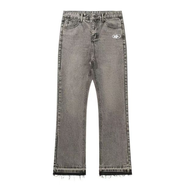 Men's Clothing Men's Washed Vintage Jeans With Tasseled Cuffs And Color Blocked Details, Featuring A Star And Ring Design._viptrois.com