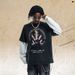 American-style Trendy Brand Men's Faux Two-piece Long-sleeve T-shirt With Washed Vintage High Street Skull_viptrois.com