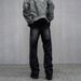 Retro American Style Washed Black Straight Leg Jeans, Loose High Street Workwear, Vibe Street Design Pants_viptrois.com