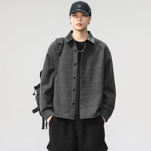 Nordmann American High-End Heavyweight Leather Collar Woolen Casual Men 2025 Autumn Loose Long Sleeve Shirt Jacket Trendy_viptrois.com