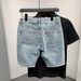 Men's Clothing Simple Fashionable Embroidered Logo Casual Washed Blue Denim Shorts_viptrois.com