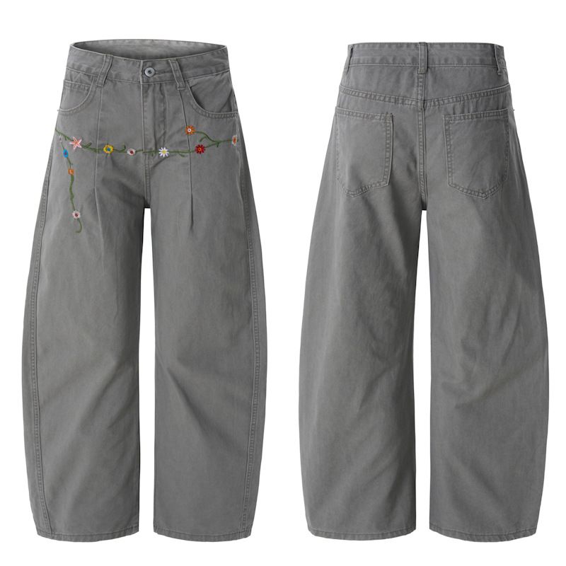 Men's Clothing & Archer0603 & Autumn/Winter New American High Street Trendy Brand Curved Blade Jeans Embroidered Flower Wide Leg Cargo Pants For Men_viptrois.com