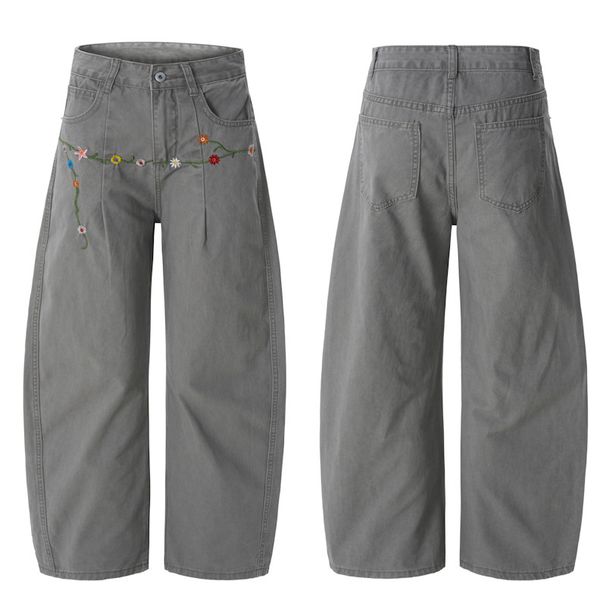 Men's Clothing & Archer0603 & Autumn/Winter New American High Street Trendy Brand Curved Blade Jeans Embroidered Flower Wide Leg Cargo Pants For Men_viptrois.com