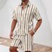 Men's Clothing Striped Short Sleeved Shirt Summer Men's Casual New Shorts Suit_viptrois.com