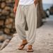 Autumn Wide Men's Cotton And Linen Trousers Summer Jogging Pants Elastic Waist Straight High Waist Solid Color Comfortable And Breathable_viptrois.com