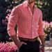 Men's Clothing Men's Fashion 3D Digital Print Long Sleeve Shirt - Stripe Pattern Breathable Polyester Casual Button Down Shirt For Everyday Wear_viptrois.com