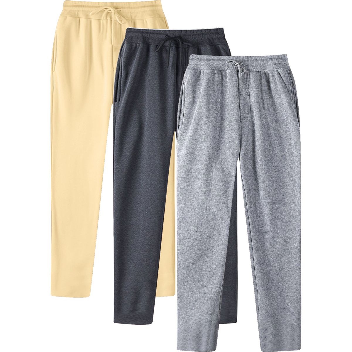 Men's Clothing Casual Plus Velvet Solid Color Fleece-Lined Casual Jogger Pants - Mid Rise Straight Leg Comfortable Sweatpants For Spring & Fall_viptrois.com