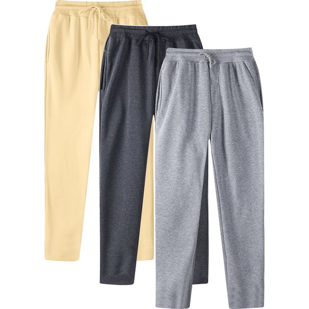 Men's Clothing Casual Plus Velvet Solid Color Fleece-Lined Casual Jogger Pants - Mid Rise Straight Leg Comfortable Sweatpants For Spring & Fall_viptrois.com