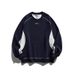 New Splicing Navy Blue Crew Neck Sweater Men's Autumn And Winter New American Heavy Long-sleeved Men's Hoodless Top_viptrois.com