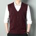 Men's Knitted Wool Blend Sleeveless Vest Sweater - Thickened V-Neck Open Front Cardigan For Autumn Winter_viptrois.com