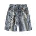 Men's Clothing Summer Fashion Retro Fashionable Graffiti Wide Leg Denim Pants For Men High Street Versatile Loose Slim Straight Shorts_viptrois.com