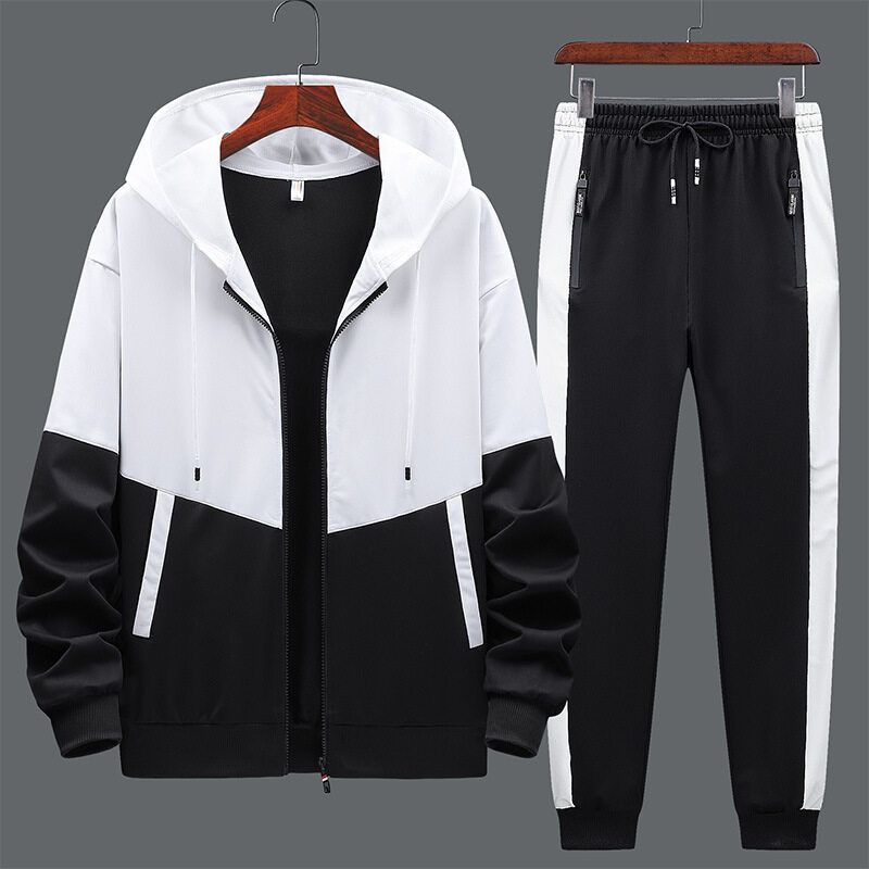 Men's Hooded Tracksuit Set – Long Sleeve Zip-Up Hoodie & Jogger Pants (S-4XL, White/Yellow/Blue)_viptrois.com