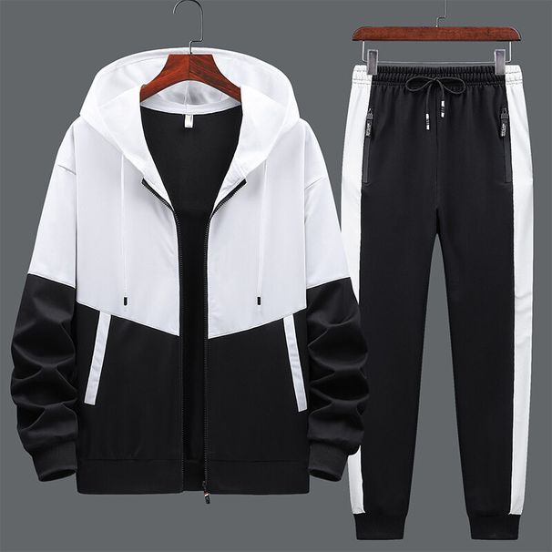 Men's Hooded Tracksuit Set – Long Sleeve Zip-Up Hoodie & Jogger Pants (S-4XL, White/Yellow/Blue)_viptrois.com