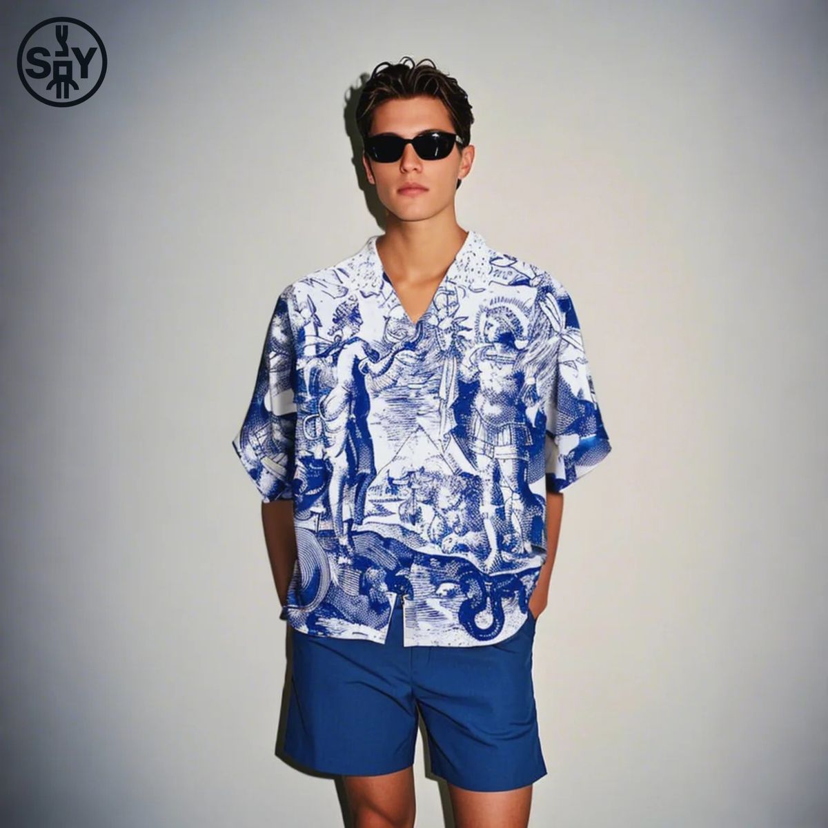 Men's Clothing Retro Baroque Cuban Collar Shirt Short Sleeve Men's Spring And Summer Vintage Shirt Light Luxury All Match_viptrois.com