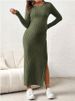 European And American Maternity Dress Round Neck Long Sleeve Maternity Dress Summer Large Slit Knitted Slim Maternity Dress_viptrois.com