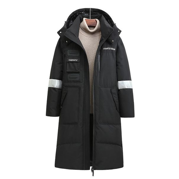 Men's Clothing Winter Long Down Coat Knee-Length Extreme Cold Weather Parka With 600FP White Duck Feather, Windproof Thickened Hooded Jacket_viptrois.com