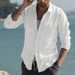 Man's Clothing Men's Shirt Casual Shirt Solid Color Single-breasted Cotton Linen Long-sleeved Shirt_viptrois.com