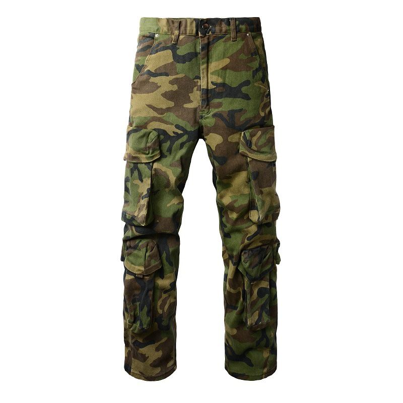 Men's Clothing Pants Camouflage Multi Pocket Straight Jeans Overalls Elastic Pants_viptrois.com