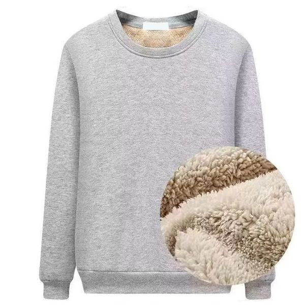 Men's Clothing Lambswool Sweatshirt Men Autumn And Winter Solid Color Plus Velvet Thickened Spot Wholesale Round Neck Pullover Bottoming Shirt_viptrois.com