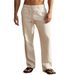 Men's Straight Casual Cotton-Linen Blend Trousers With Drawstring Midweight Solid Color Cargo Pants For Men_viptrois.com