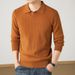 Men’s Seagull Collar Knit Sweater – Lightweight Long-Sleeve Pullover With Embroidered Badge (Light Gray, Black, Army Green, Coffee)_viptrois.com