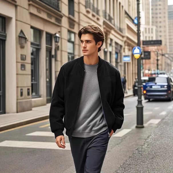Men's Clothing Autumn And Winter Men's Suede Stand Collar Jacket Men's Loose Casual Zipper Cardigan Coat Trendy Fashion Men's Jacket_viptrois.com