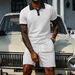 Men's Jacquard Polo & Shorts Set – Premium Breathable Polyester Summer Outfit With Contrast Collar (S-Xxxl, White/Grey/Black/Khaki/Light Blue)_viptrois.com