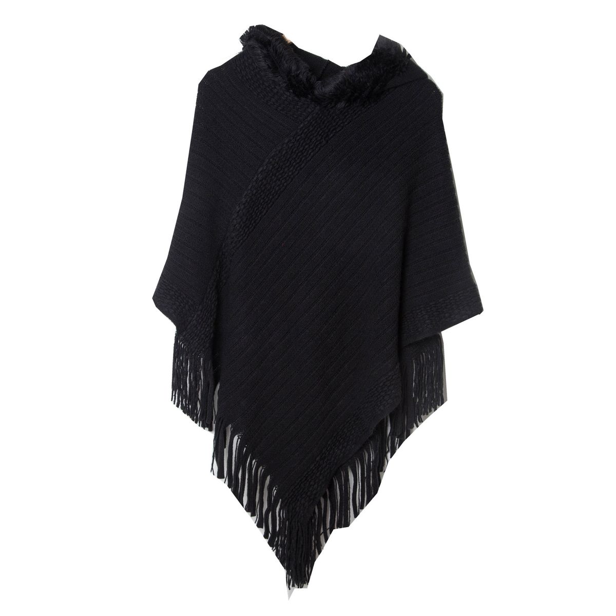 Unisex Cape Women's solid-colored striped fringed hooded cape_viptrois.com