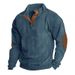 Men's Casual Long Sleeve Sweatshirt European Size Stand Collar Ribbed Corduroy Fleece Lined Solid Color Spring Autumn Hot Selling_viptrois.com
