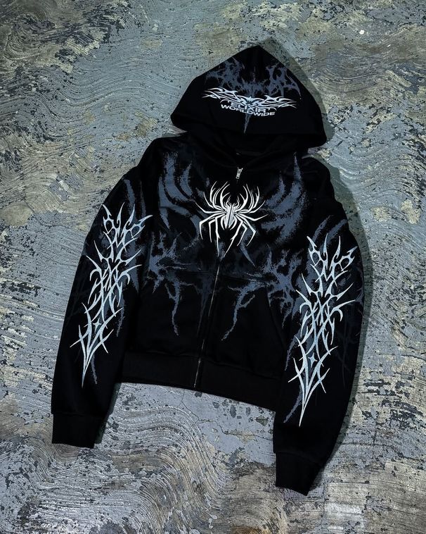 Men's Dark Retro Punk Print Hoodie Long Sleeve Pullover Sweater Y2k Street Trend European American Style Cross Border Jacket_viptrois.com