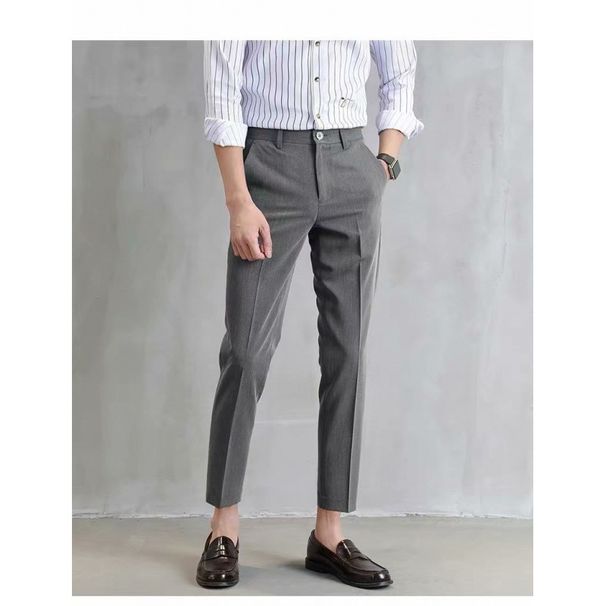 Black Small Trousers Men's Nine-point Trousers Straight-leg Slim-fitting Small Feet Casual Korean Version Trendy Falling Men's Suit Pants Trendy_viptrois.com