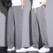 Men's Wide Leg Pants Summer Thin Ice Silk Drape Elastic Striped Casual Loose Straight Sports Trousers Trendy Cotton Garment_viptrois.com