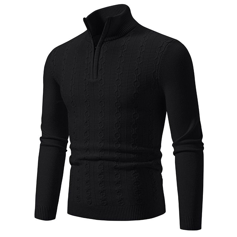 Men's Clothing Semi-Turtleneck Zip-Up Knit Sweater Long Sleeve Pullover Casual Slim Fit Thermal Top For Spring & Autumn (Multiple Colors & Sizes)_viptrois.com