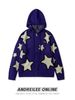 Men's Clothing Star Design Knitted Long Sleeved Hooded Sweater Knitted Cardigan Coat Stars Print Hooded Knit Cardigan - Unisex Oversized Sweater_viptrois.com