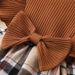 Baby clothing cartoon bear print long sleeve triangle dress + plaid skirt + headband_viptrois.com