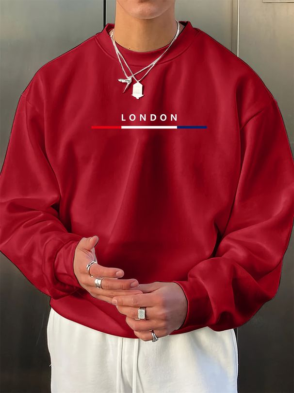Men's Loose Casual Fashionable London Letter Pattern Printed Round Neck Long Sleeved Pullover Hoodie For Autumn And Winter_viptrois.com