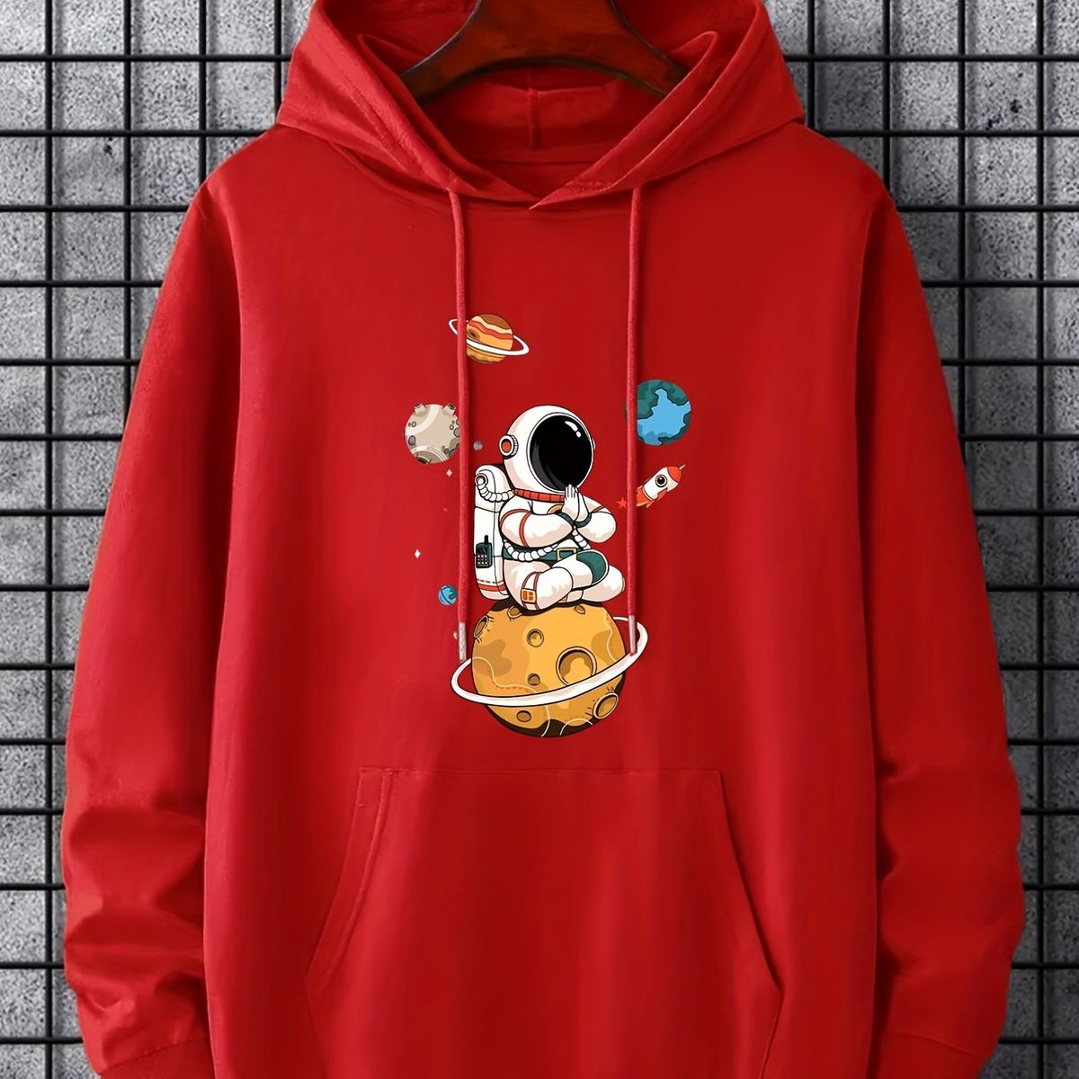 Men's Autumn And Winter Casual Fashionable Loose Hooded Sweatshirt With Geometric Print Warm Long Sleeved Pullover_viptrois.com