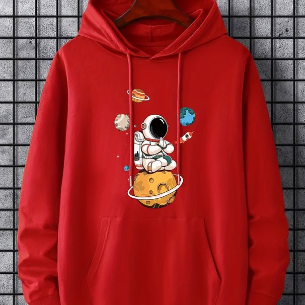 Men's Autumn And Winter Casual Fashionable Loose Hooded Sweatshirt With Geometric Print Warm Long Sleeved Pullover_viptrois.com