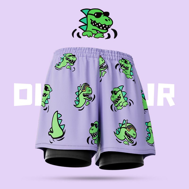 Men's Quick-Dry Swim Trunks With Liner - Dinosaur Print Loose Fit Board Shorts For Swimming & Beach Vibrant Dinosaur Print_viptrois.com