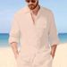 Men's Clothing Men's Linen-Blend Long Sleeve Shirt – Relaxed Casual Button-Up With Breathable Fabric, Solid Color Beach & Urban Wear_viptrois.com