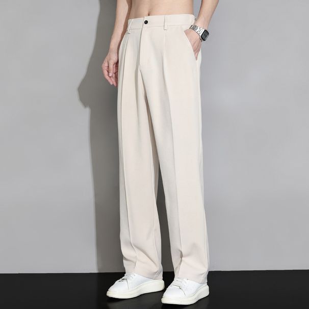 Men's Clothing High Grade Ice Silk Casual Pants Men's 2025 Summer Thin Loose Straight Wide Leg Suit Pants Drape Trousers_viptrois.com