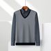 Men's Winter Thickened And Velvet Men's Fake Two-piece Youth Fashion Splicing Color Warm Sweater Knitted Sweater Men's_viptrois.com