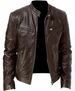 Men's Leather Jacket Bomber Motorcycle Biker Pu Leather Casual Loose Fit Faux Jacket For Men_viptrois.com
