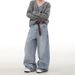 Men's Versatile Whiskered Casual Drape Zippered Straight Leg Jeans Turquoise Stone Wash Spring Autumn_viptrois.com
