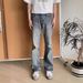 Men's Clothing Fashion Week Bamboo Cotton Washed Vintage Distressed Bootcut Straight Flared Denim Pants_viptrois.com