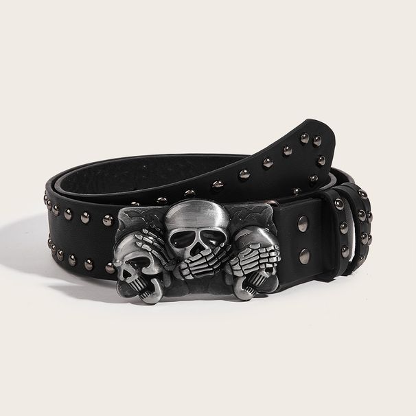 New Trendy Men's Skull Head Personality Punk Buckle Casual Belt For Youth_viptrois.com