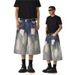 Washed Ripped Denim Shorts Men And Women Summer Straight Loose Wide Leg Pants_viptrois.com