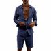 Men's Casual Linen Shirt And Beach Shorts Set Style Spring Autumn Vacation Loose Long Sleeve Clothing_viptrois.com