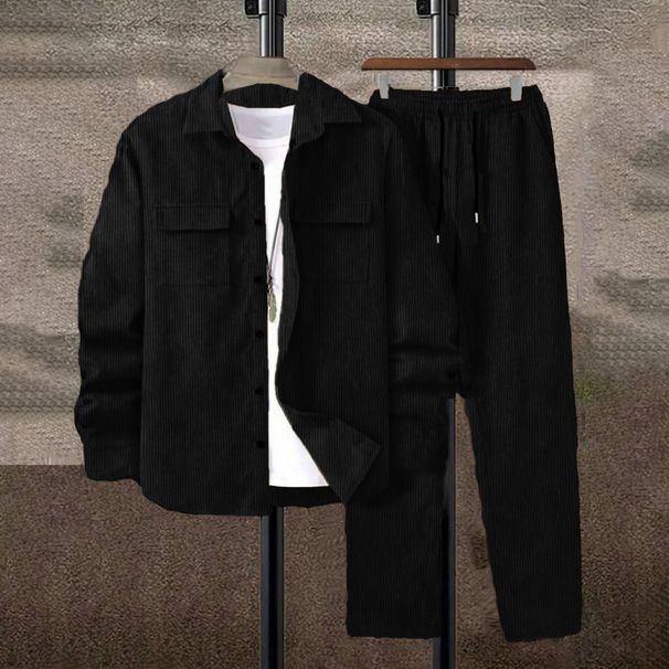 Men's Plain Corduroy Tracksuit With Drawstrings, Luxury Casual Streetwear By Ruffian For Fall Winter_viptrois.com